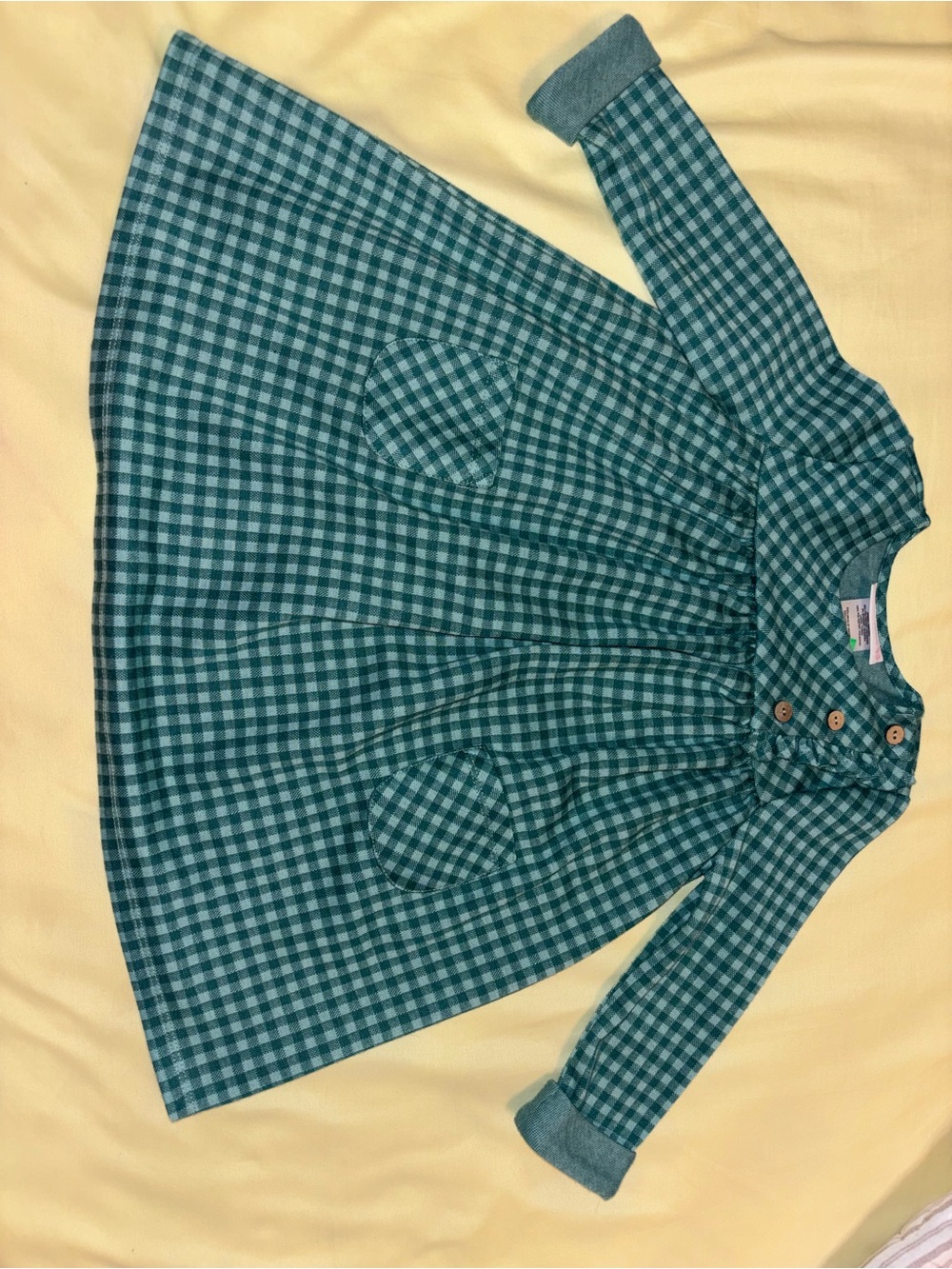 Bonnie Jean Teal and Dark Teal Plaid Long-Sleeve Girls Dress